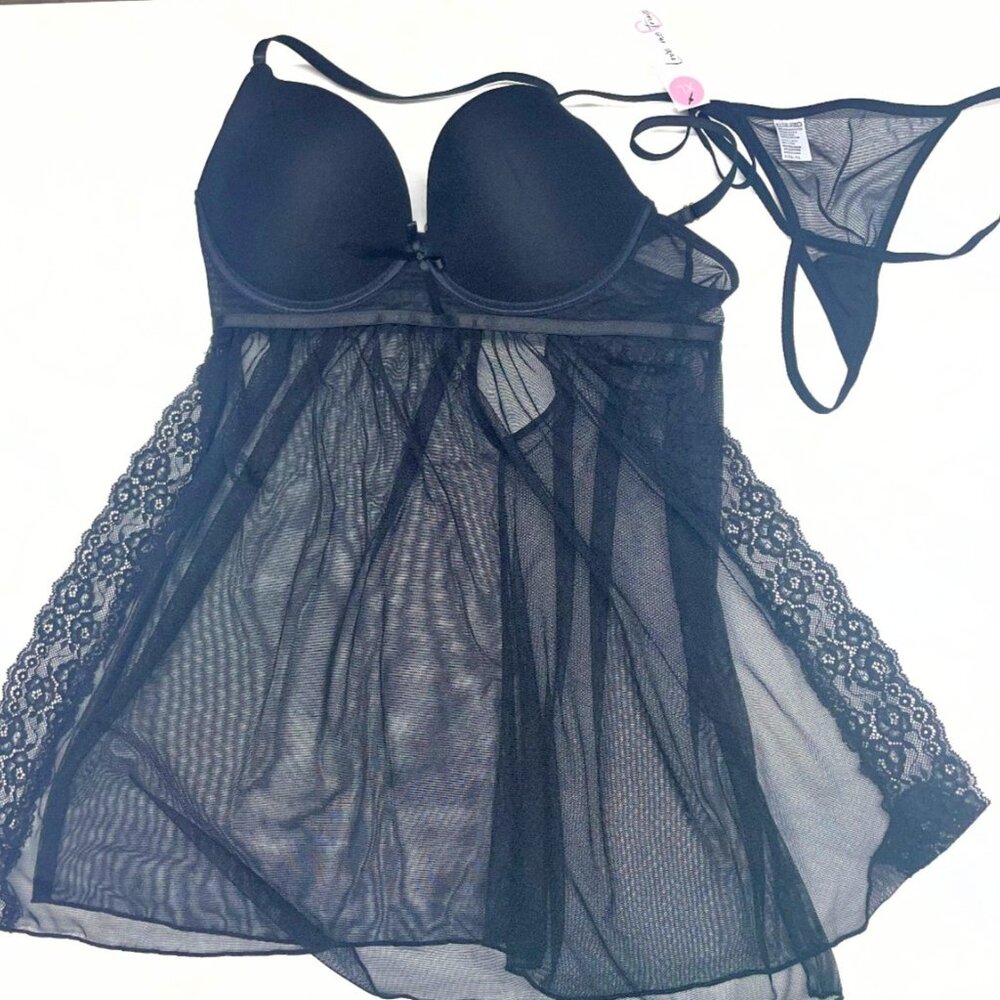 NEW Women Lingerie Black Lace Nighty Ruffle Babydoll Sexy Nightdress Sz XL